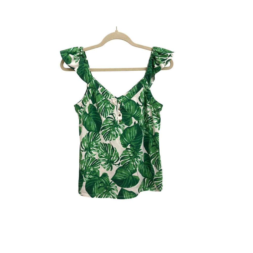 WHBM White House Black Market Green White Tropical Sleeveless Blouse Size XS